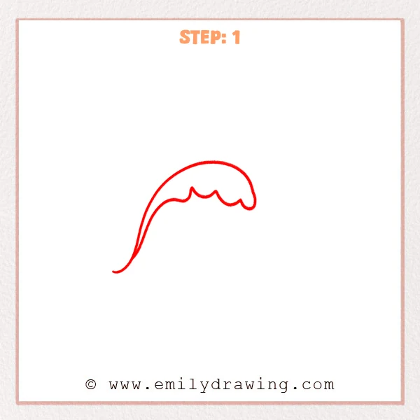 how to draw a cartoon ocean - Step 1 shows the first sketch lines of a cartoon ocean wave, with a large curved crest and rounded scallops underneath.